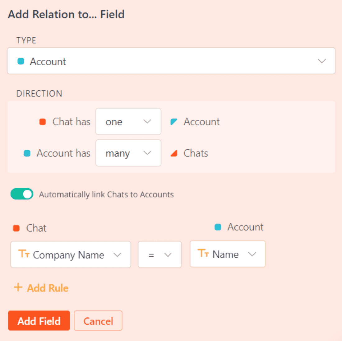 Set a relation between Chat and Account based on a rule