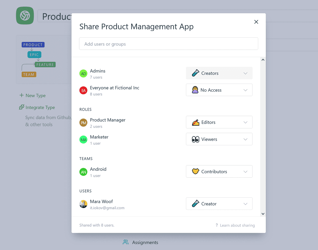 Create groups and set permissions to Apps