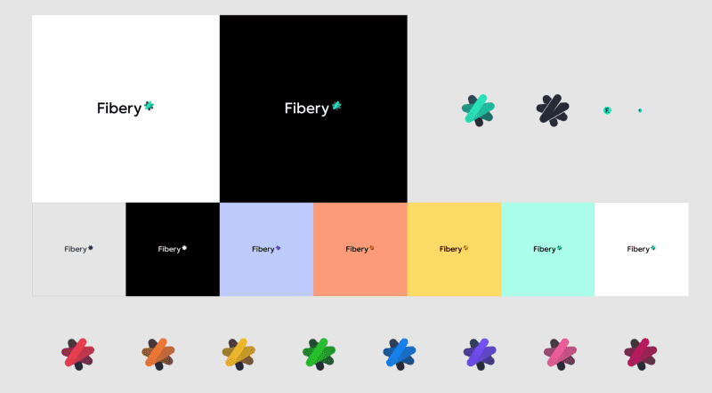 Fibery logo in different colors.