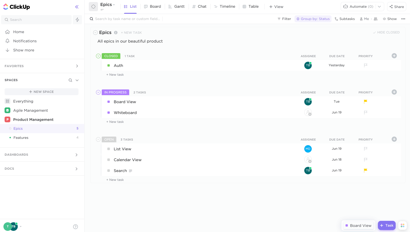 Navigating all views in the Product Tracking space.