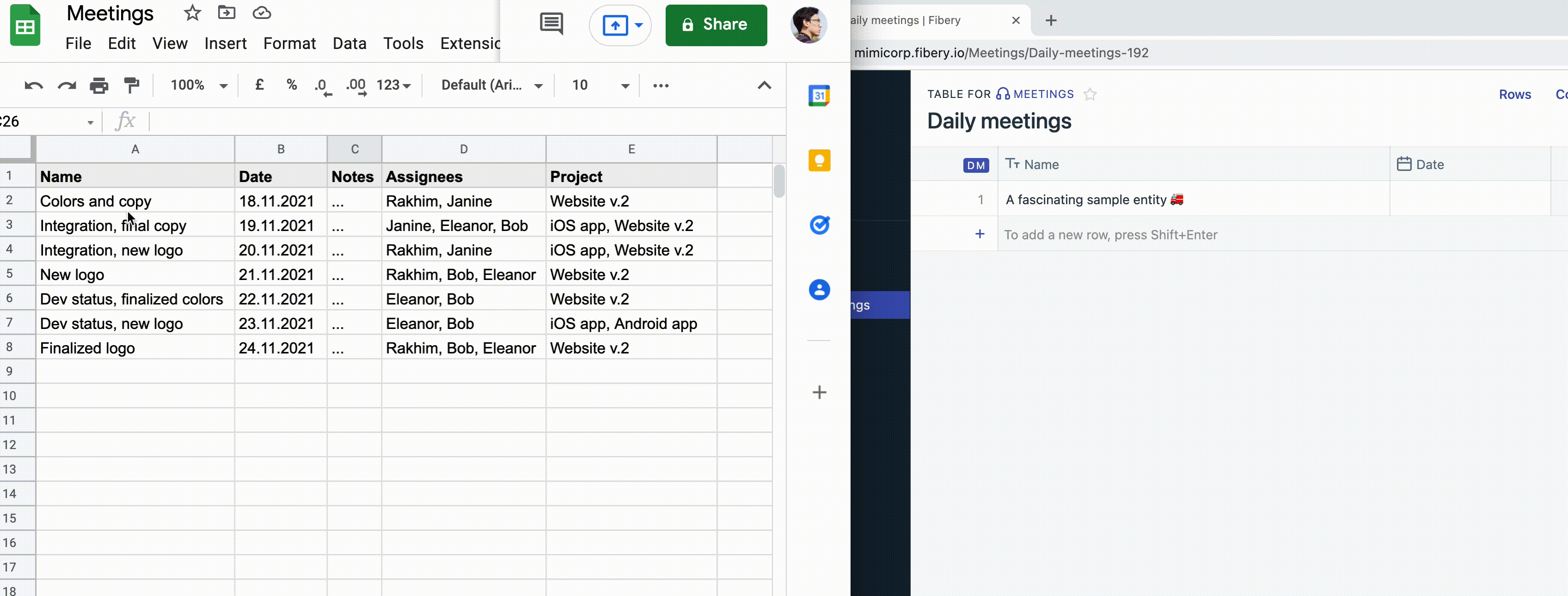 Copy and paste data from a spreadsheet to Fibery.