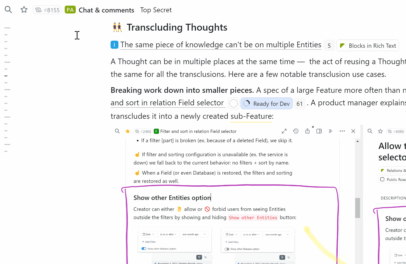 Table of contents in documents and rich text fields