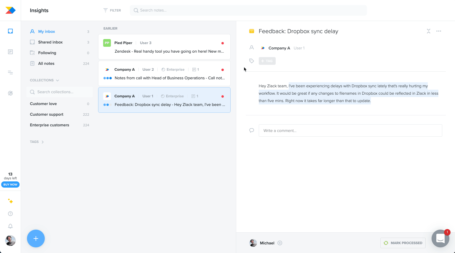 Capture feedback from Intercom and create Insights