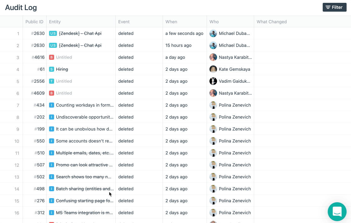 Undelete some entities from Audit Log