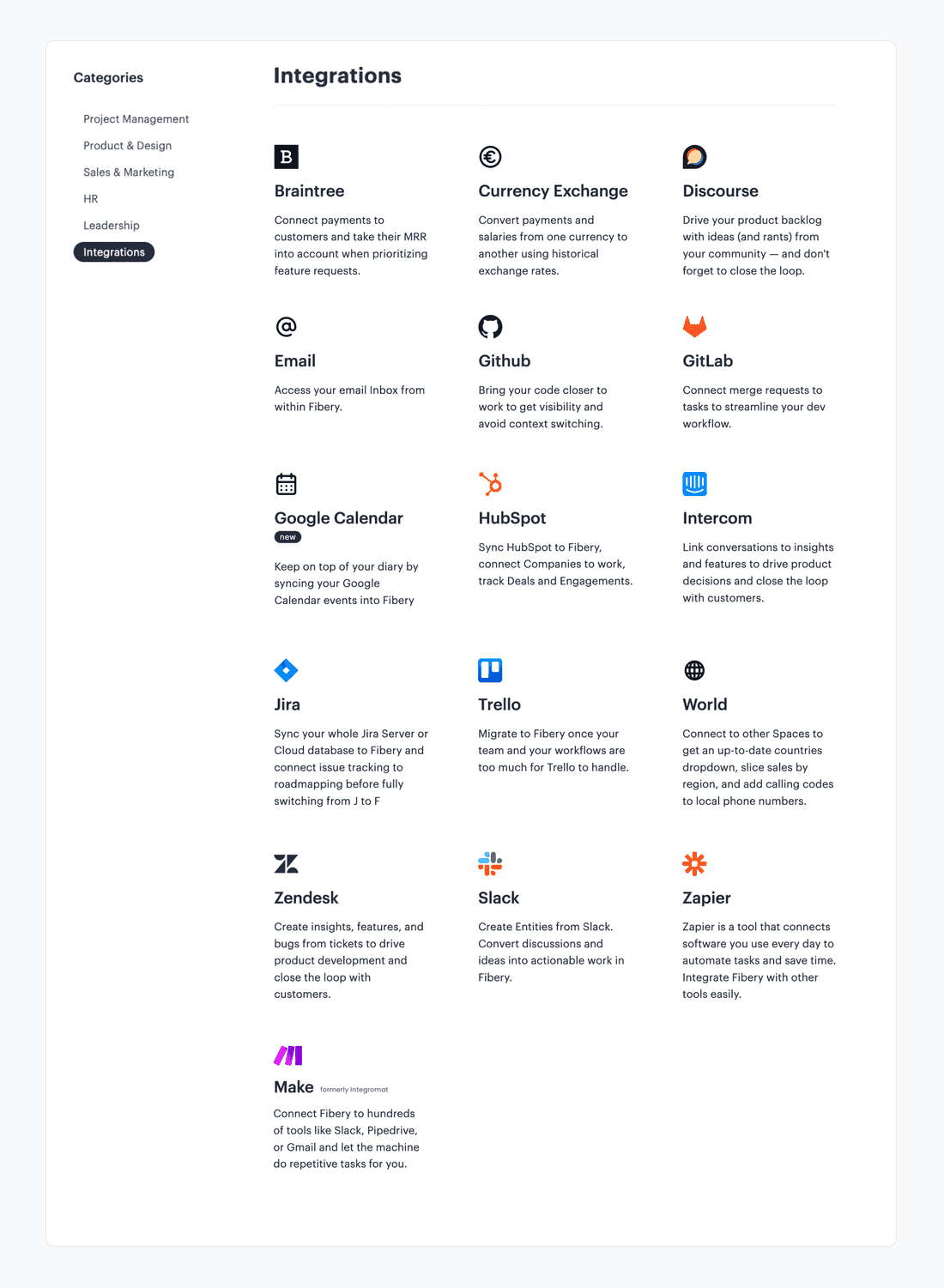 Fibery integrations.