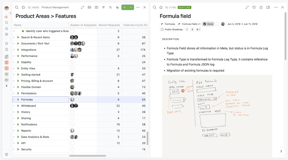 Unpacking features in Fibery