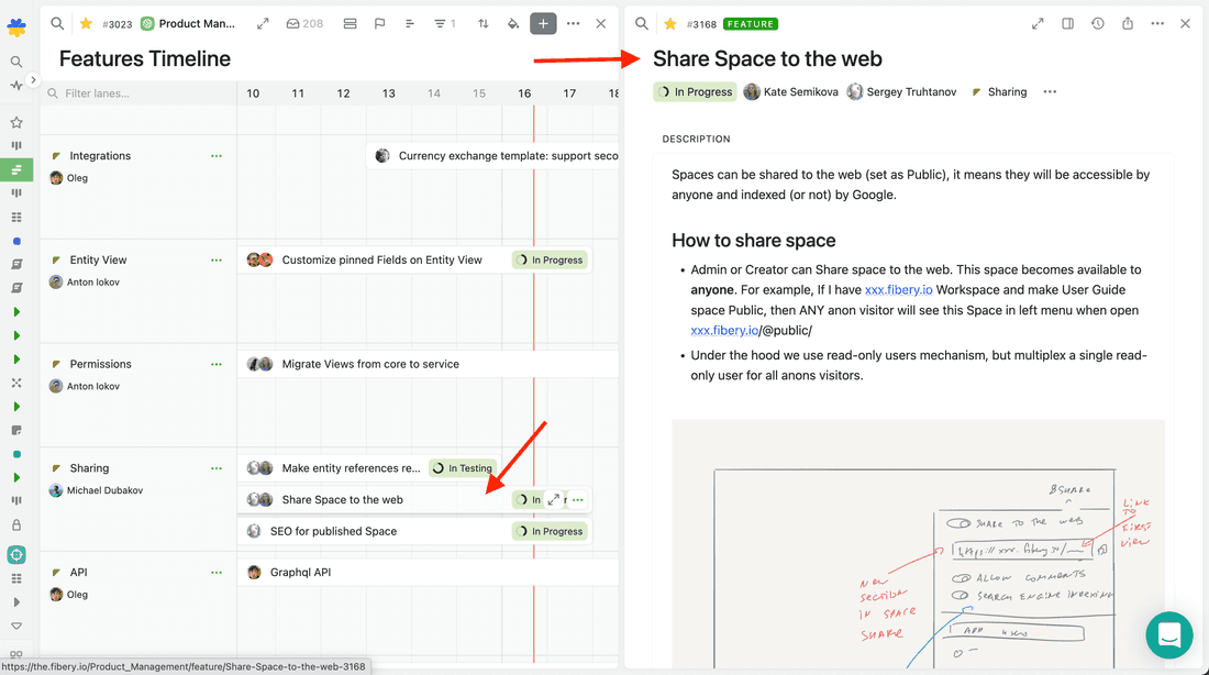 Feature is work and Feature is Spec in Fibery. Unity!