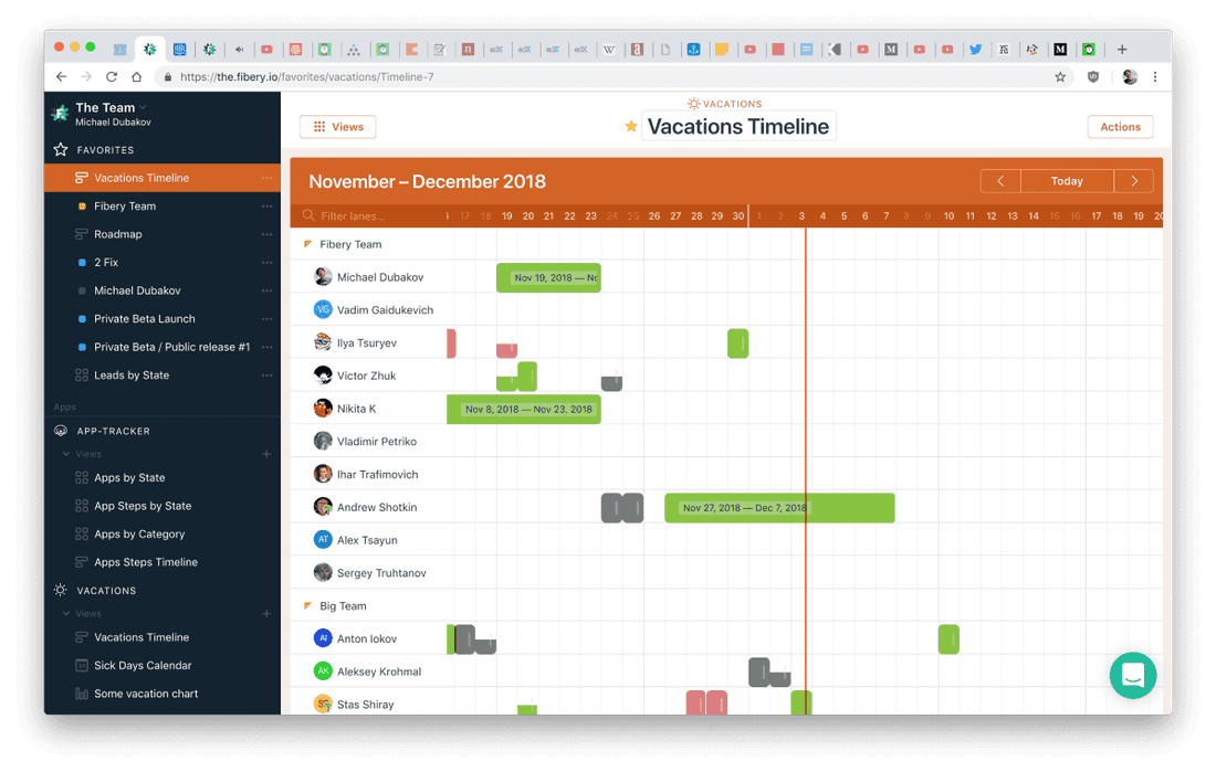 Vacations grouped by Teams and People.