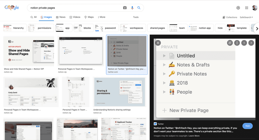 Notion has a solution for Private Documents — a special section in the left menu.
