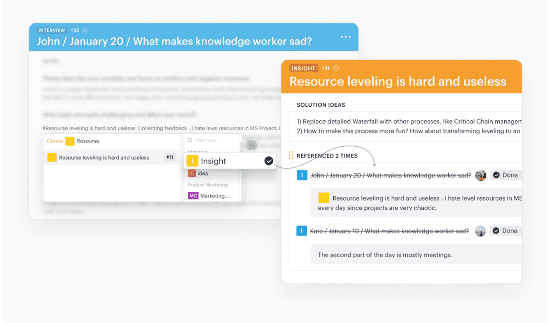 Taking smart notes in Fibery for user research