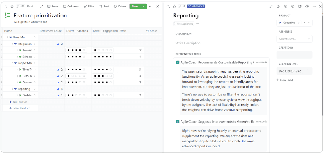 Feature prioritization done in Fibery