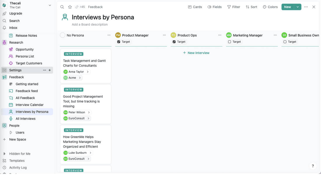 Group your interviews by persona to find the most relevant insights for your target audience/ICP