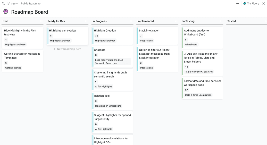 Fibery public roadmap.