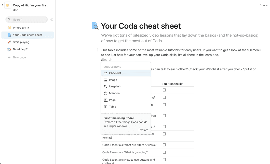 Document in Coda