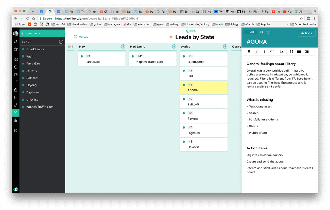 CRM app. Leads Kanban Board.