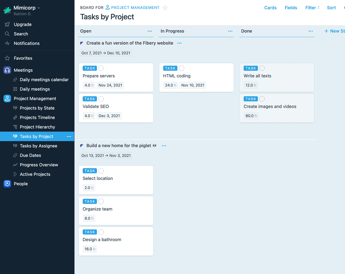 tasks by project