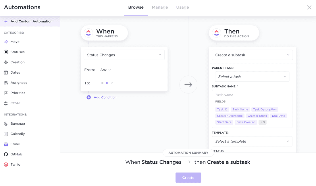 Rule setup in ClickUp is easy.