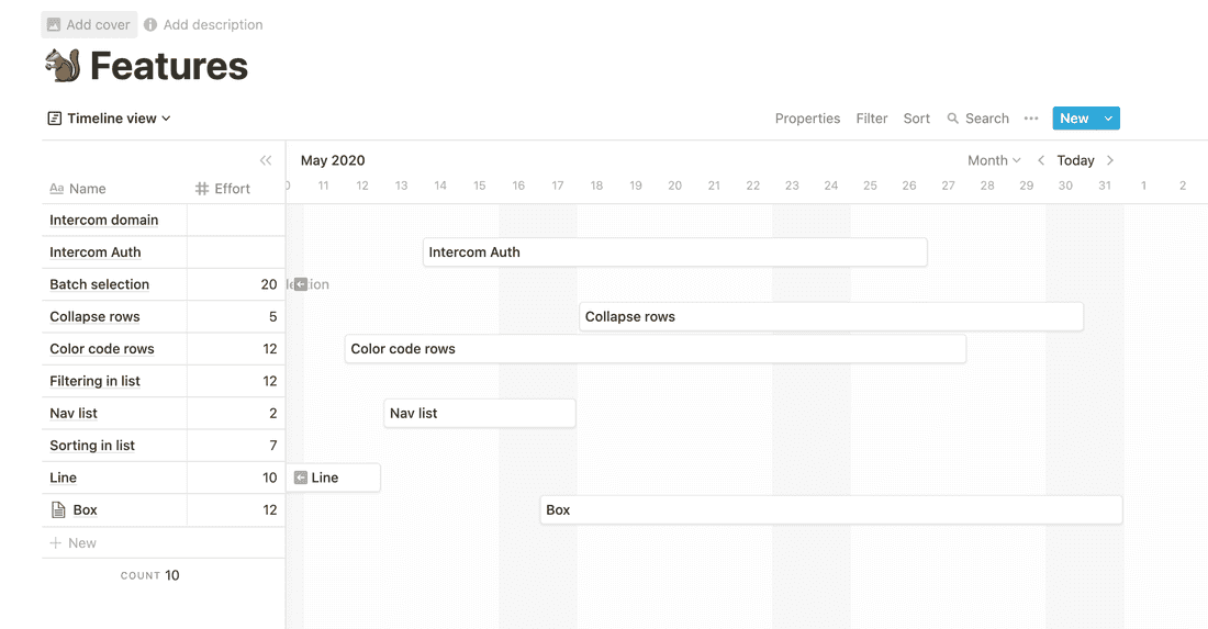 Notion and Fibery Timeline View. Product roadmap.