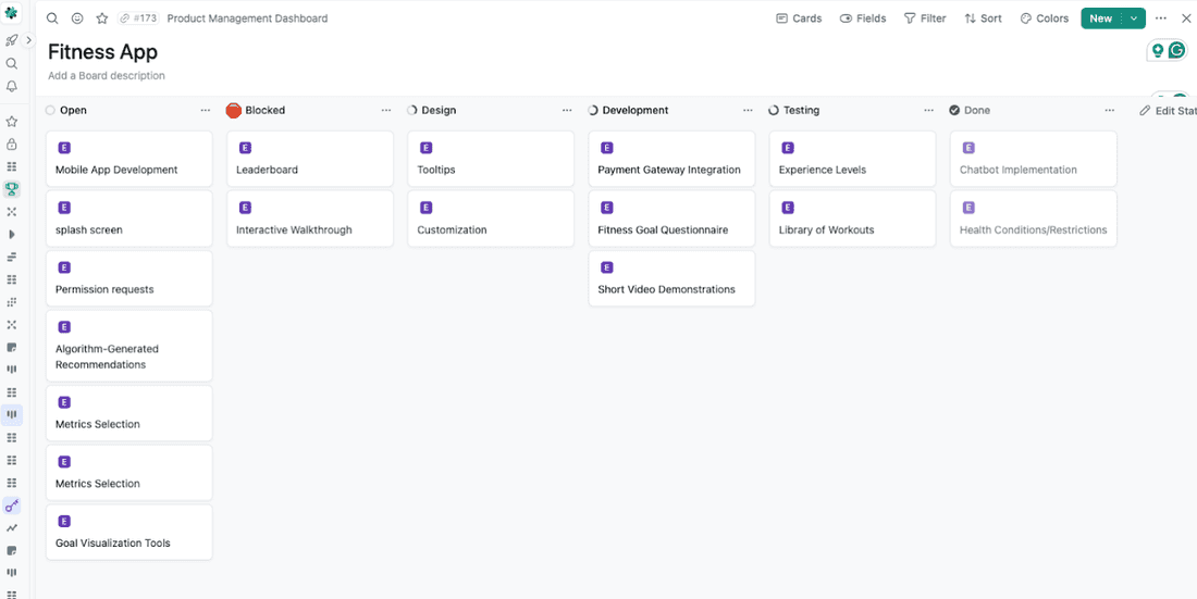 A finished Kanban board populated with tasks