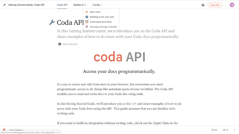 An example of a document shared from Coda.