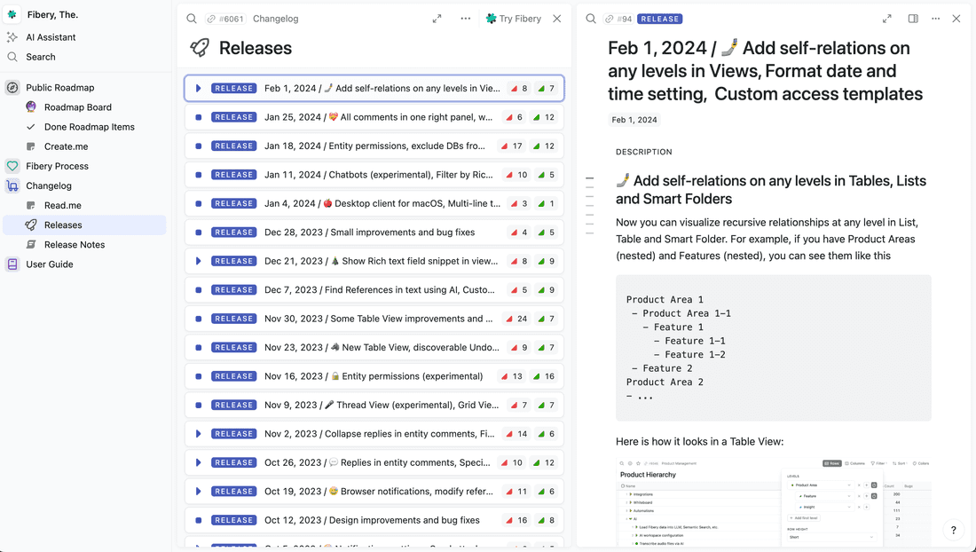 Fibery public changelog