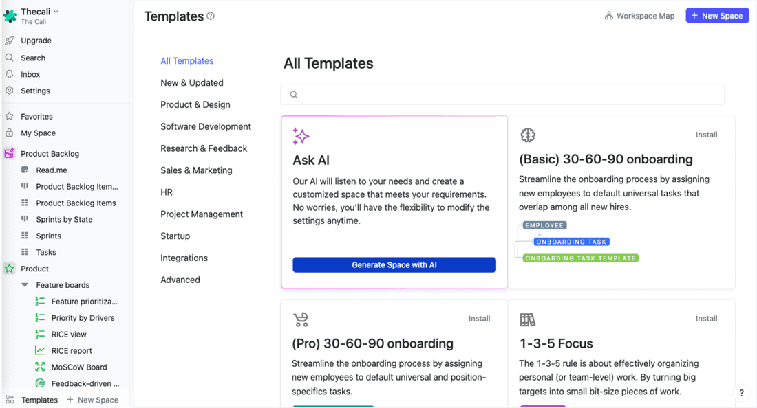 Template page in Fibery