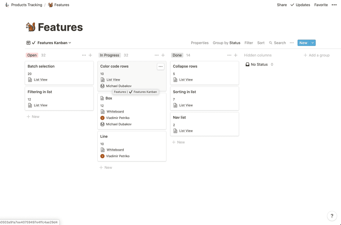 Board View in Notion and Fibery.