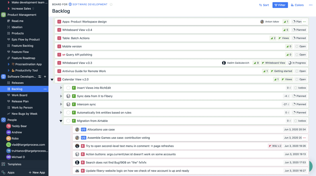 Hierarchical List in Fibery