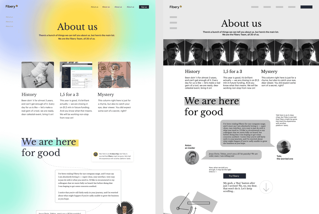 About Us design experiments