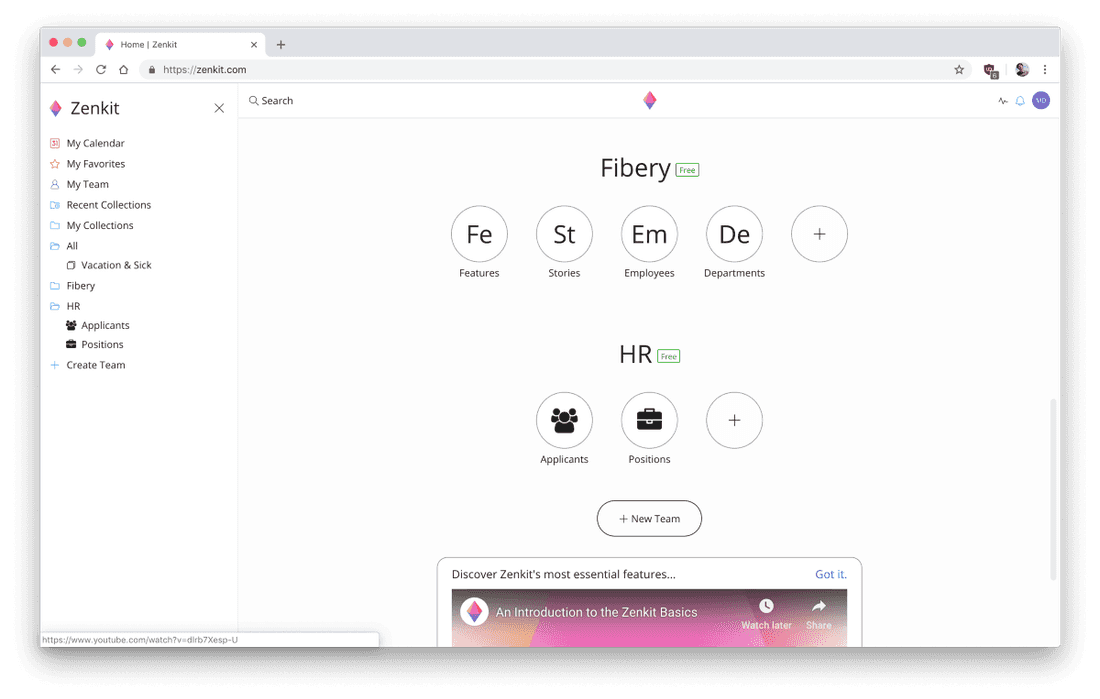 Teams and Collections in Zenkit.