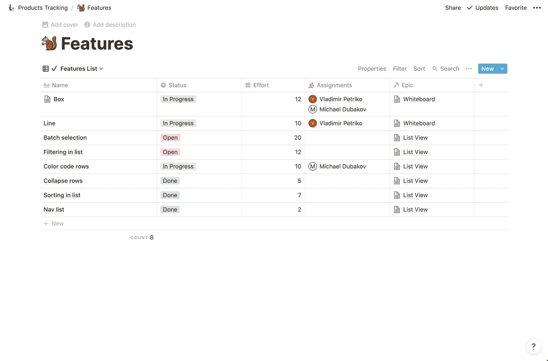 Table View in Notion and Fibery.