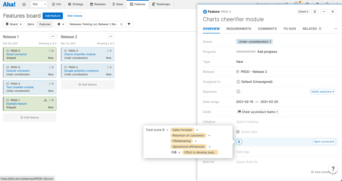 There is no real backlog in Aha! so you have to do it on a Features Kanban Board