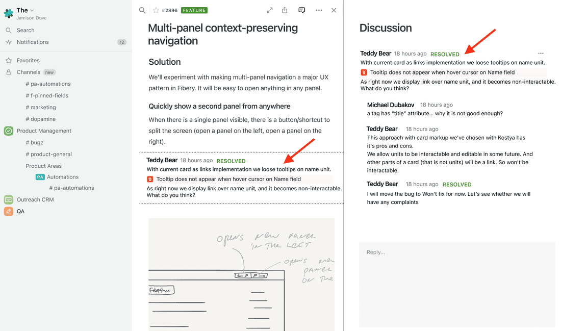 FUTURE: Discussion linked to a Feature. Transform it to information and actions.