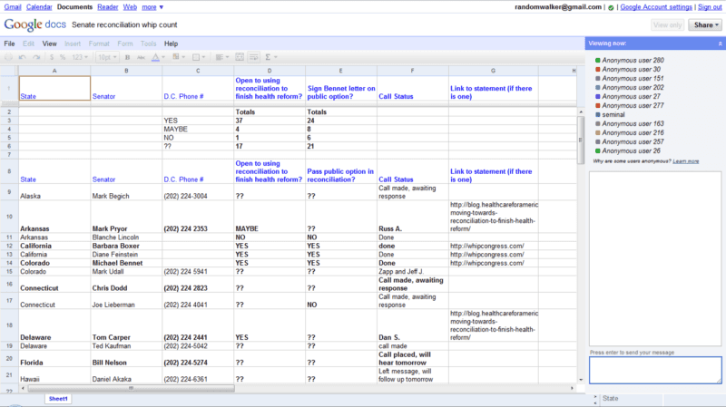 Google Spreadsheets (2010)