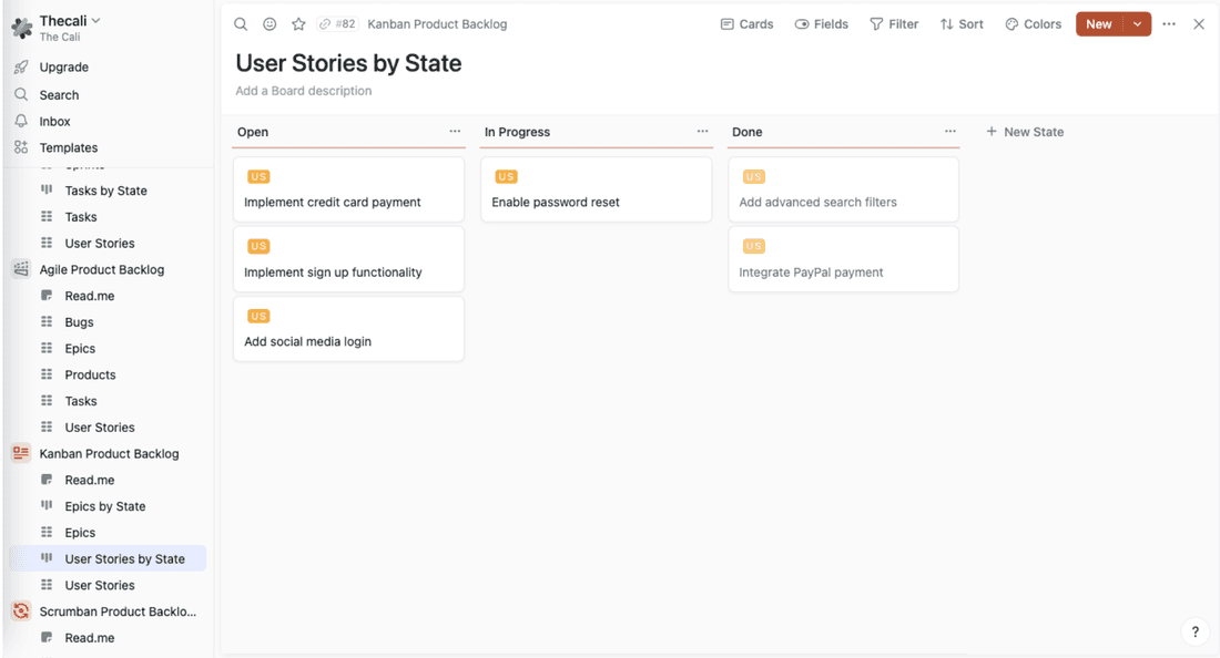 Kanban view in Fibery