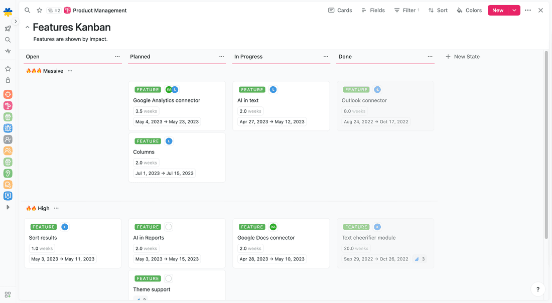 Board View in Fibery is very customizable and it has horizontal lanes.