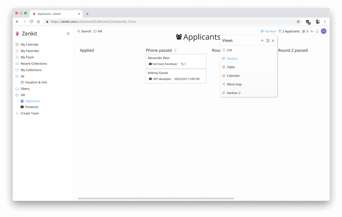 Different Views for the same data in Zenkit.