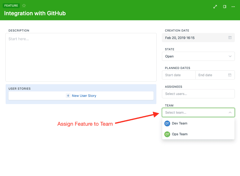 Now you can assign Team to a Feature.