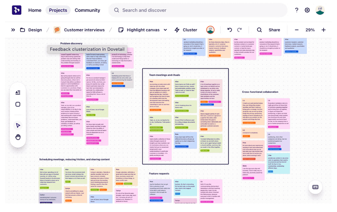 Feedback clustering via Dovetail