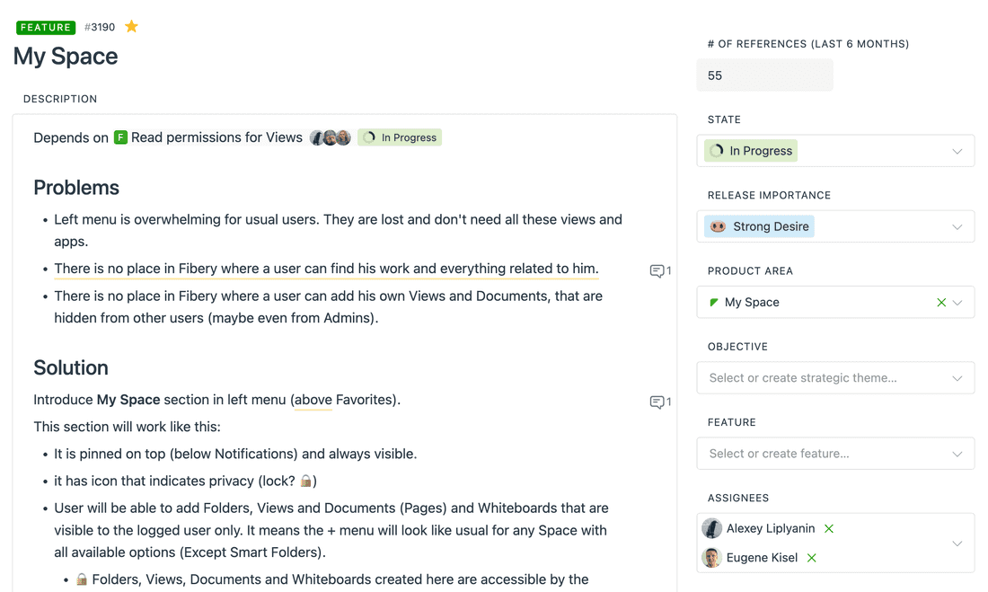 Feature specification example