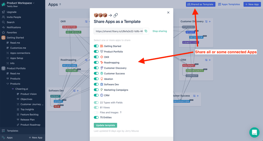 Share all or several connected Apps in Fibery