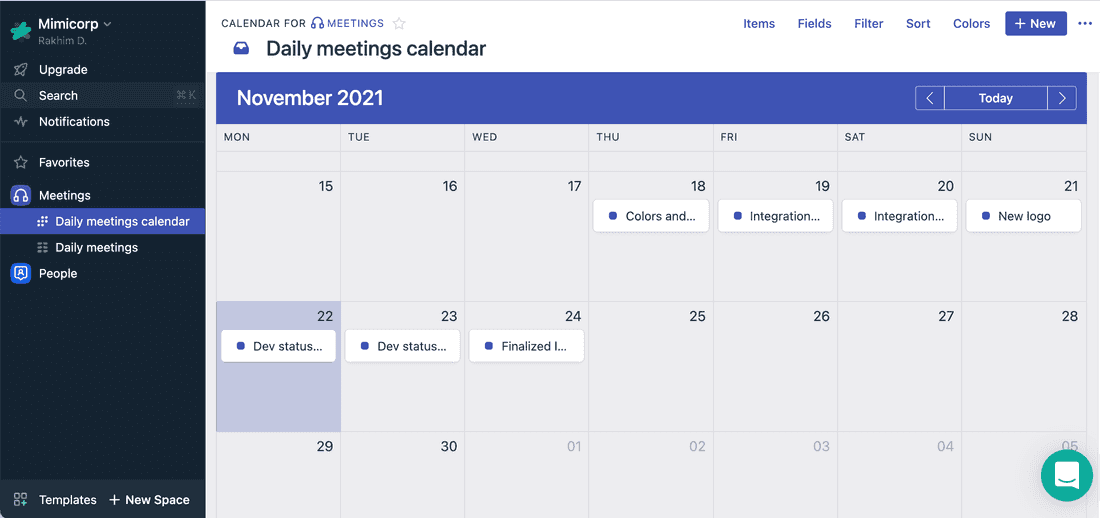daily meetings calendar view