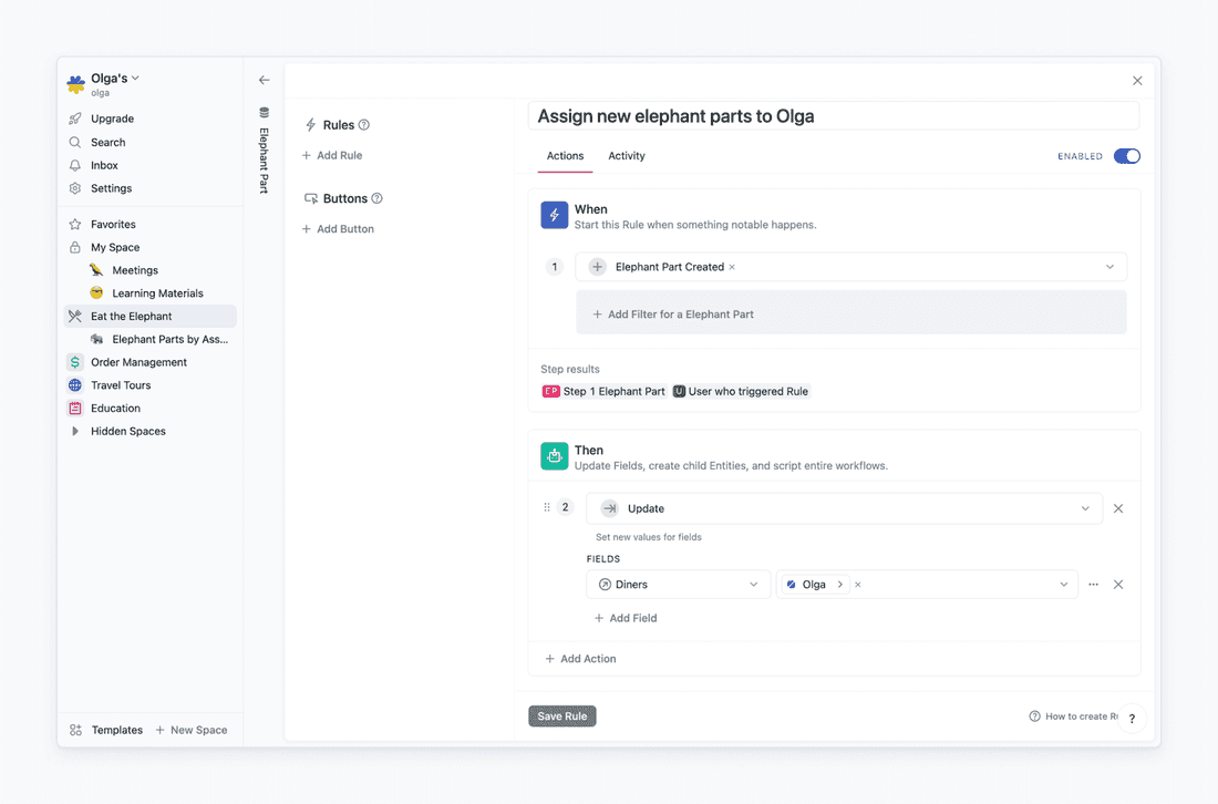 Here is the interface for setting automation rule